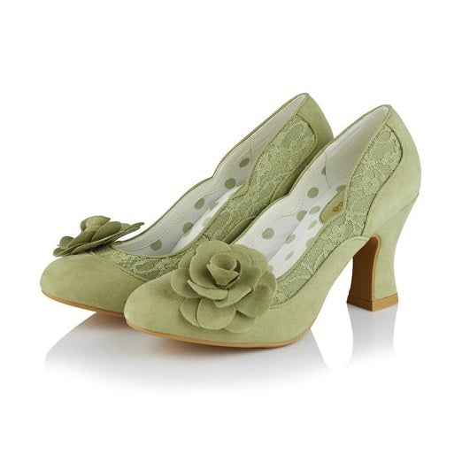 Ruby Shoo COURT SHOE Chrissie PISTACHIO with Lace and Flower Trim