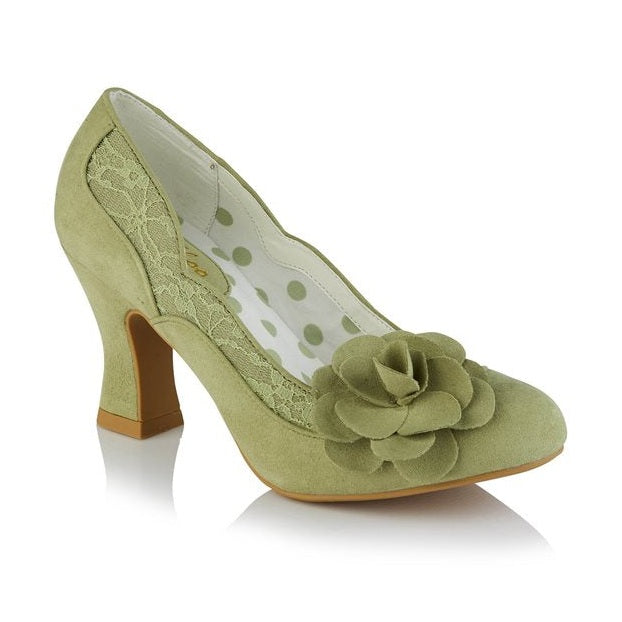 Ruby Shoo COURT SHOE Chrissie PISTACHIO with Lace and Flower Trim