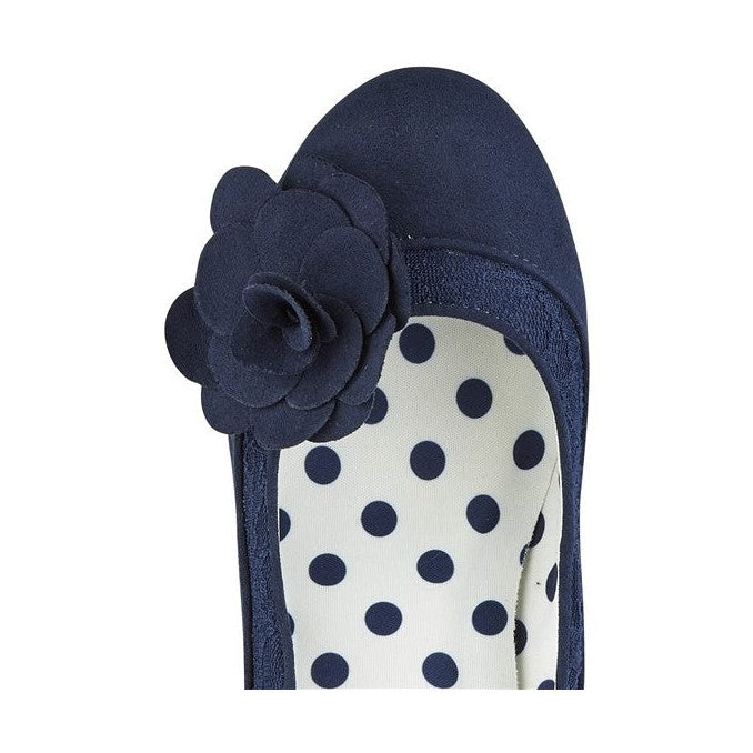 Ruby Shoo COURT SHOE Chrissie NAVY with Lace and Flower Trim