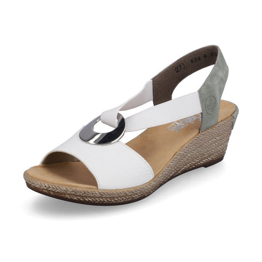 Rieker women smart Wedged sandal WHITE/MINT 624H6-80