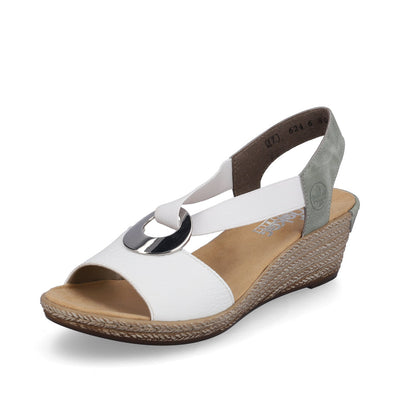 Rieker women smart Wedged sandal WHITE/MINT 624H6-80