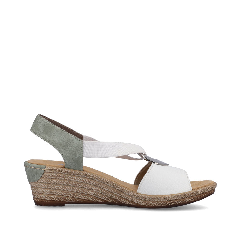 Rieker women smart Wedged sandal WHITE/MINT 624H6-80