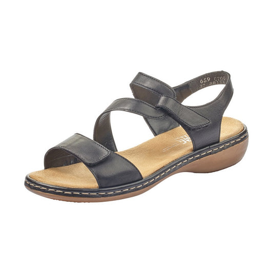 RIEKER Sandal with touch fastening Leather BLACK 659C7-00