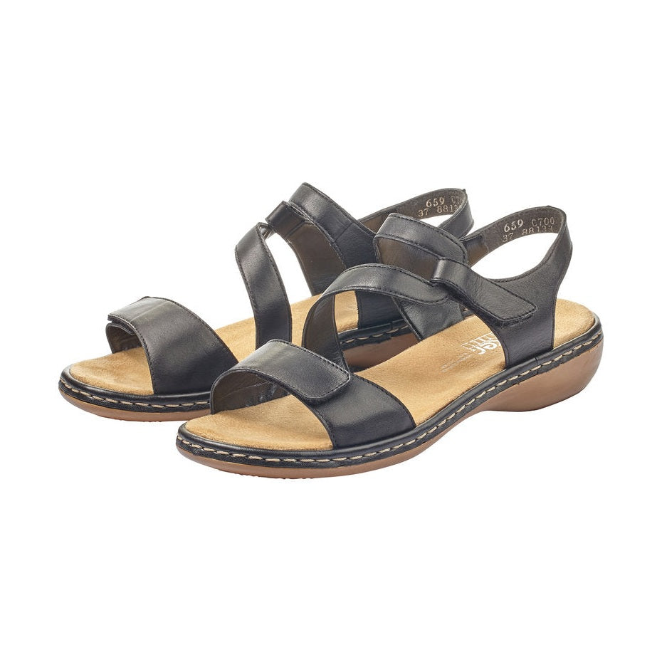 RIEKER Sandal with touch fastening Leather BLACK 659C7-00