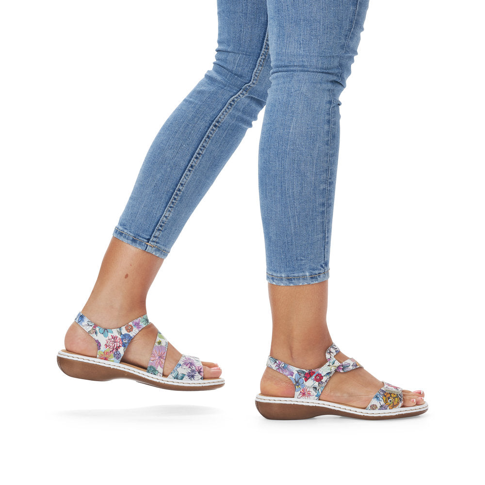 RIEKER Sandal with touch fastening BEIGE FLORAL 659C7-92