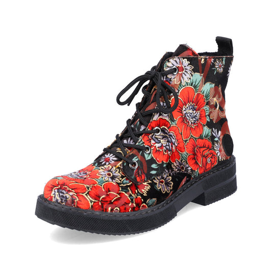 Rieker 72010 BLACK FLORAL Ankle Boot 72010-90