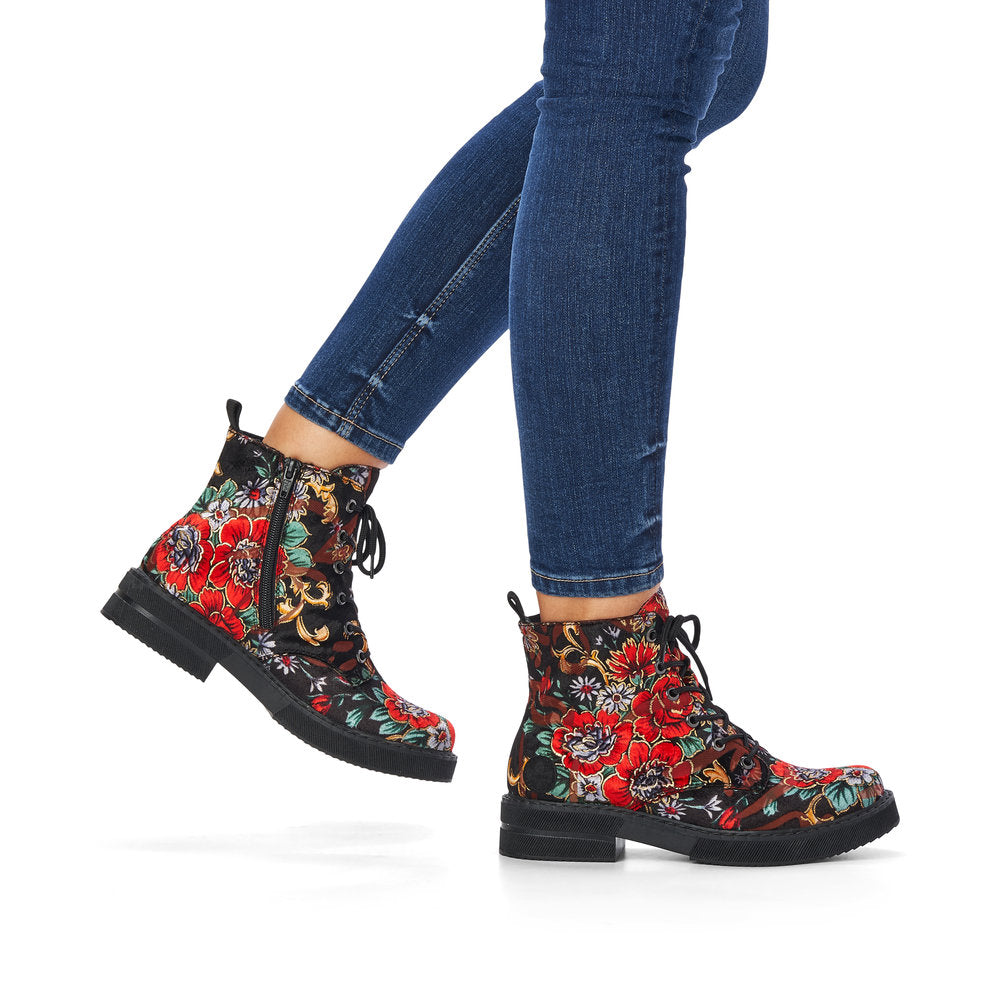 Rieker 72010 BLACK FLORAL Ankle Boot 72010-90