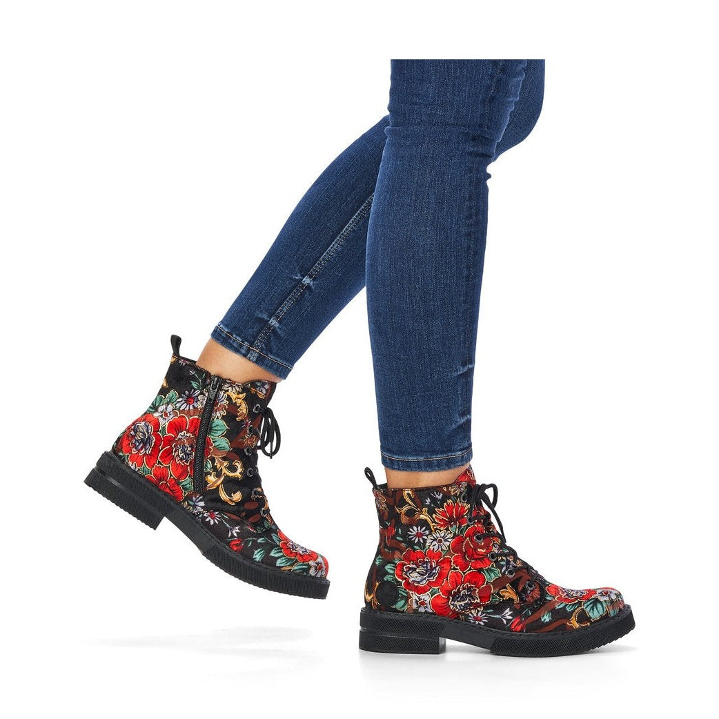 Rieker 72010 BLACK FLORAL Ankle Boot 72010-90