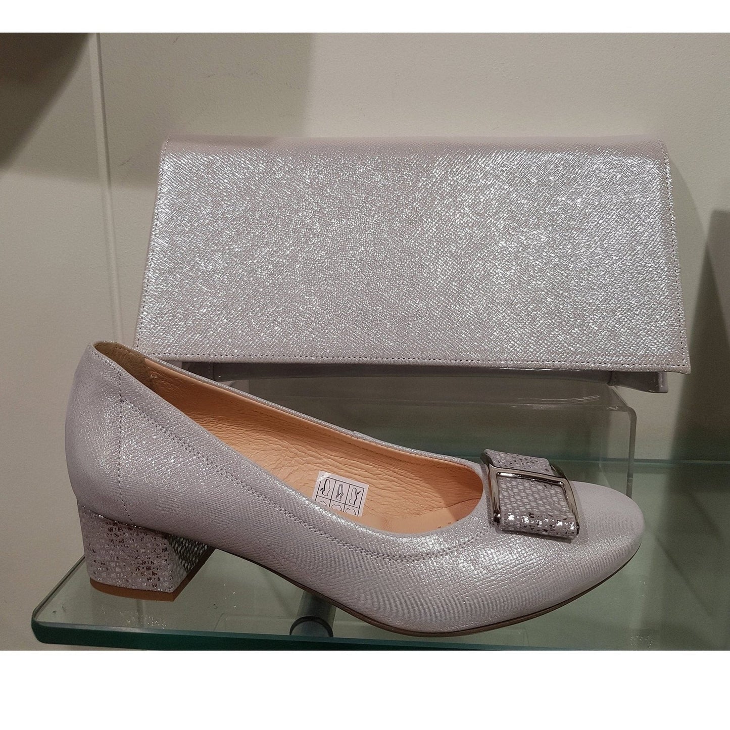 Bioeco 5632 Silver Low Heel occasion shoe matching bag available