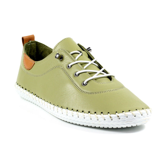 Lunar Plimsoll St Ives KHAKI FLE030KK Soft Leather elasticated lace