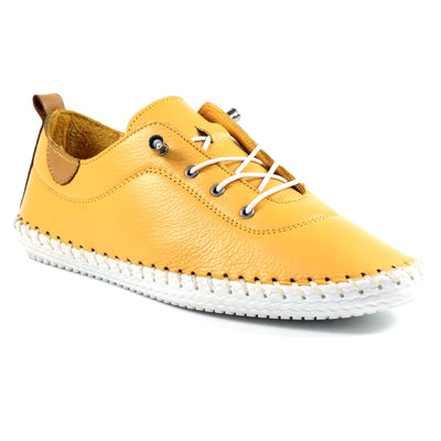 Lunar Plimsoll St Ives MUSTARD FLE030 Soft Leather elasticated lace