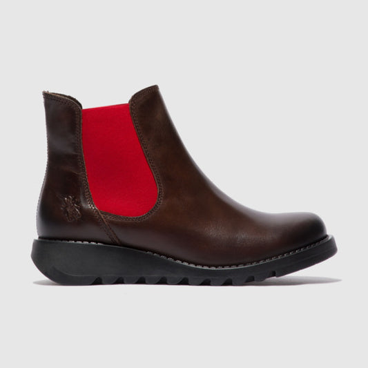 Fly London Ankle Boot Salv DARK BROWN with red gusset