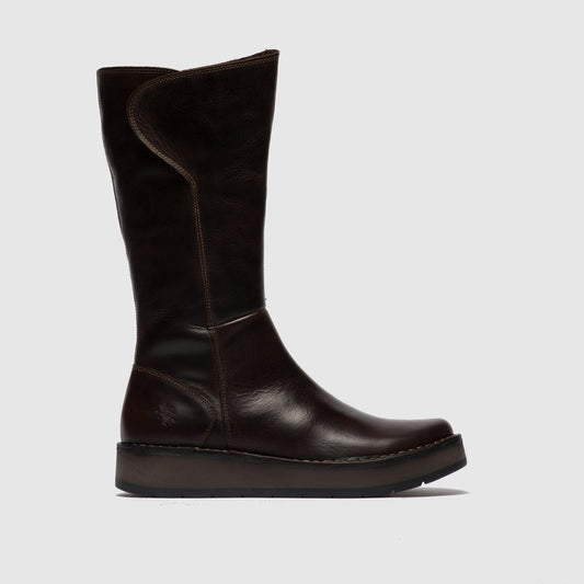 Fly London Mid Calf Boot RHEA BROWN with Zip