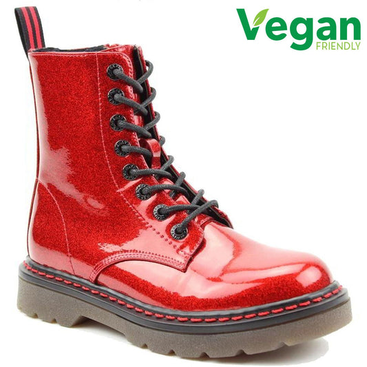 Heavenly Feet Ankle Boot with lace and zip Justina RED GLITTER