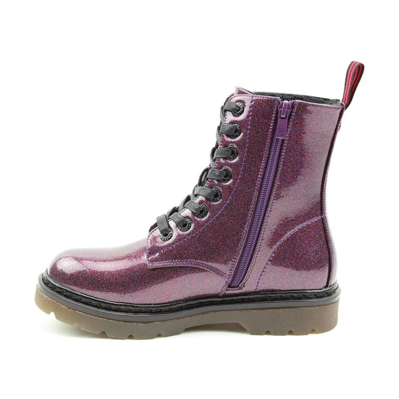 Heavenly Feet Ankle Boot with lace and zip Justina PURPLE SPARKLE