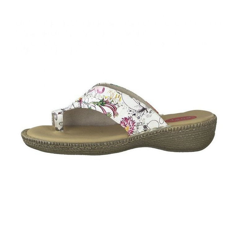 Jana White Flower Mule Sandal with Toe Loop 27111-28 WHITE FLOWER 27111-28