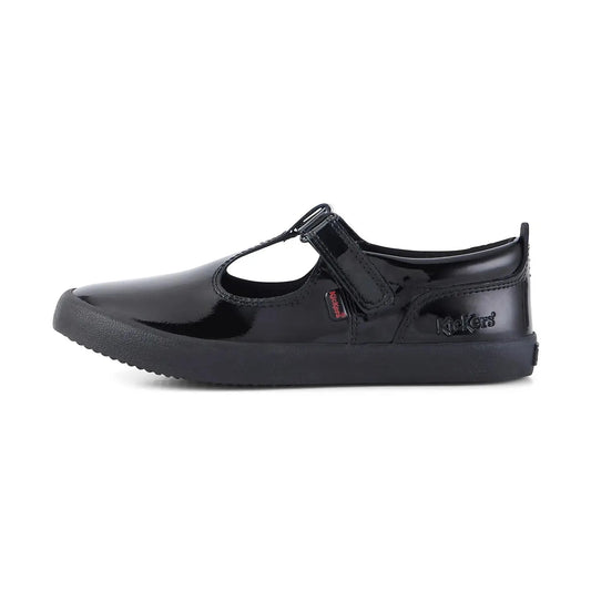 Kicker Junior Girls Karico T Vel Black PAT Leather School Shoe KARICO T VEL