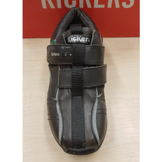 Kickers Zip Black Leather Touch Fastening School Shoe