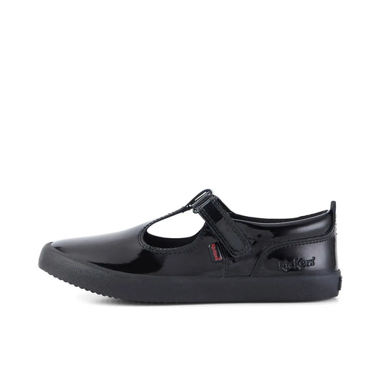 Kicker Junior Girls Karico T Vel Black PAT Leather School Shoe KARICO T VEL