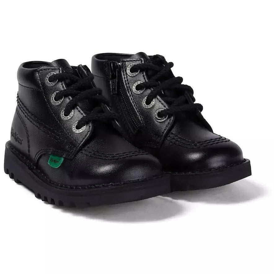 Kickers Kids KICK Hi ZIP BLACK LEATHER Boots 115825