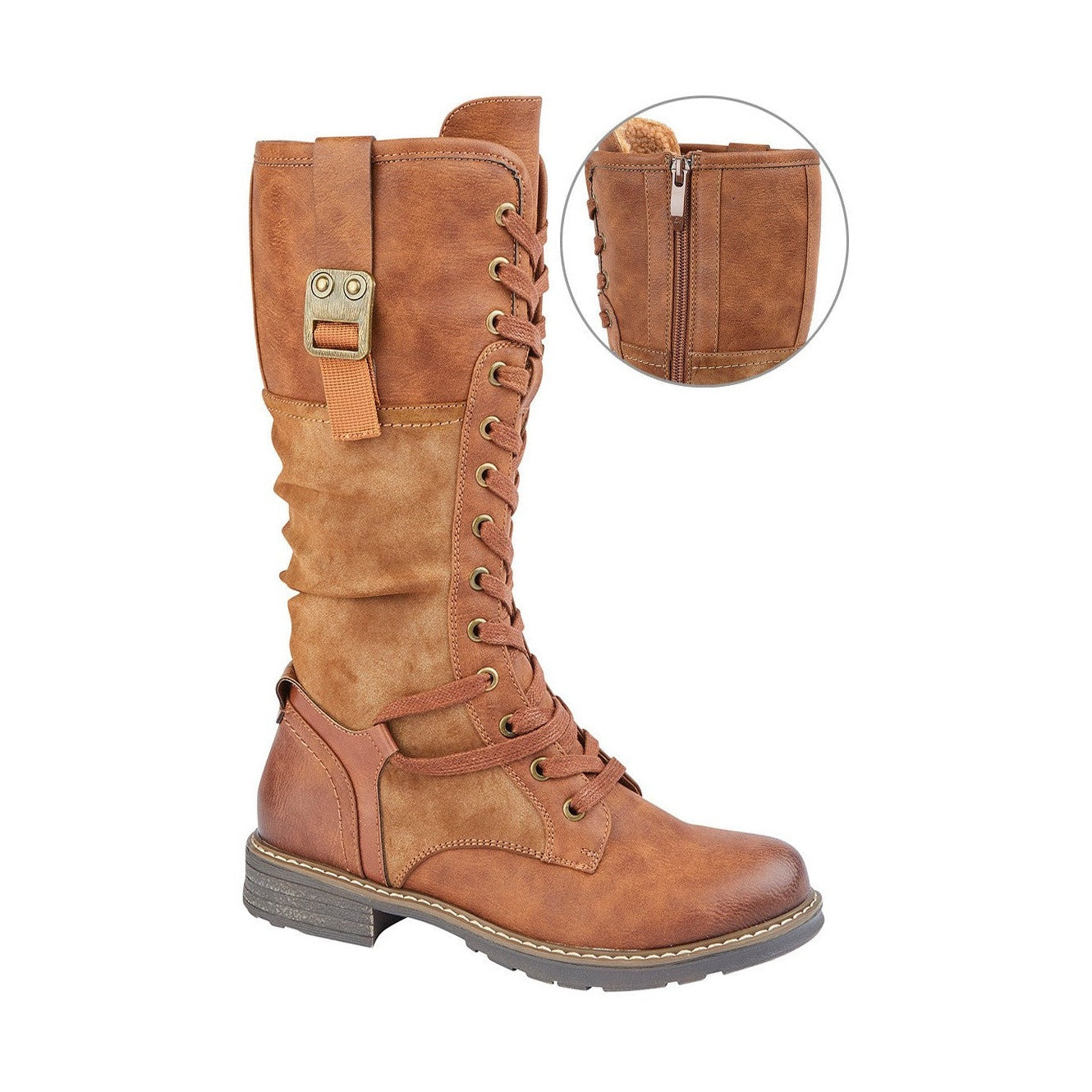Cipriata GABRIELA L307 Tan Long boot with Laces and inside zip