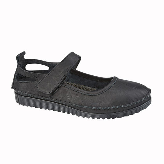 Mod Comfy Black soft leather touch fastening bar shoe L948A