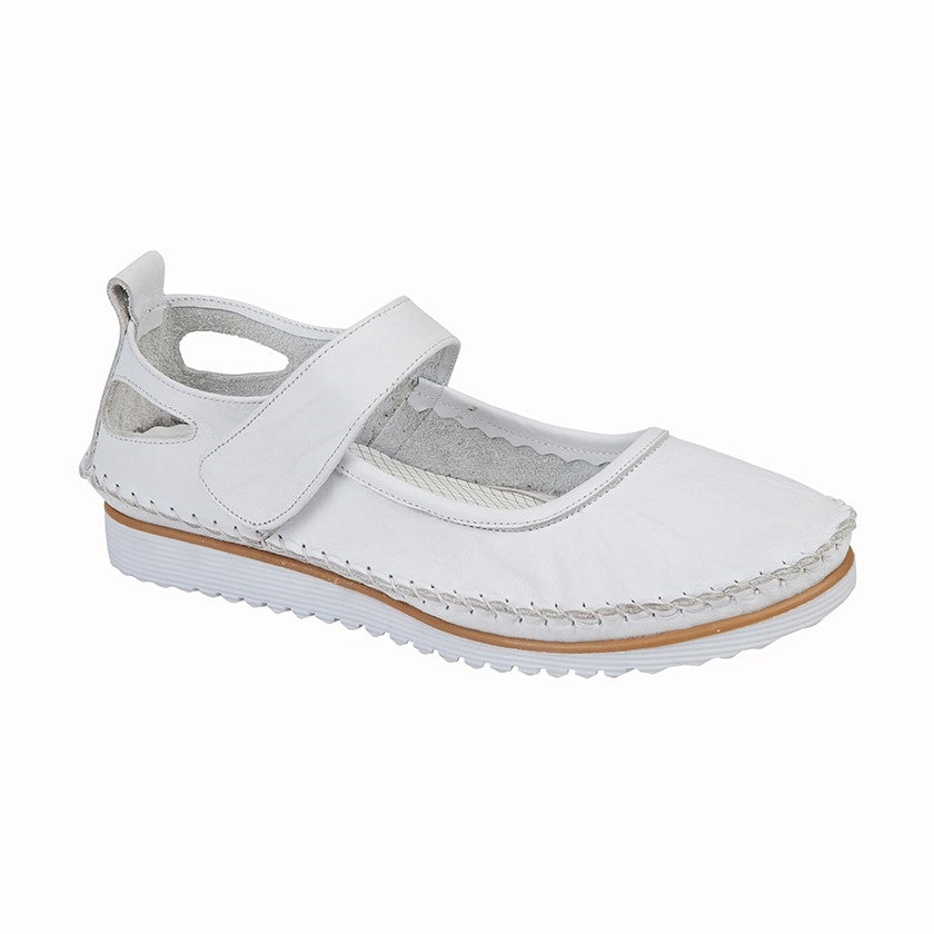 Mod Comfy WHITE soft leather touch fastening bar shoe L948G