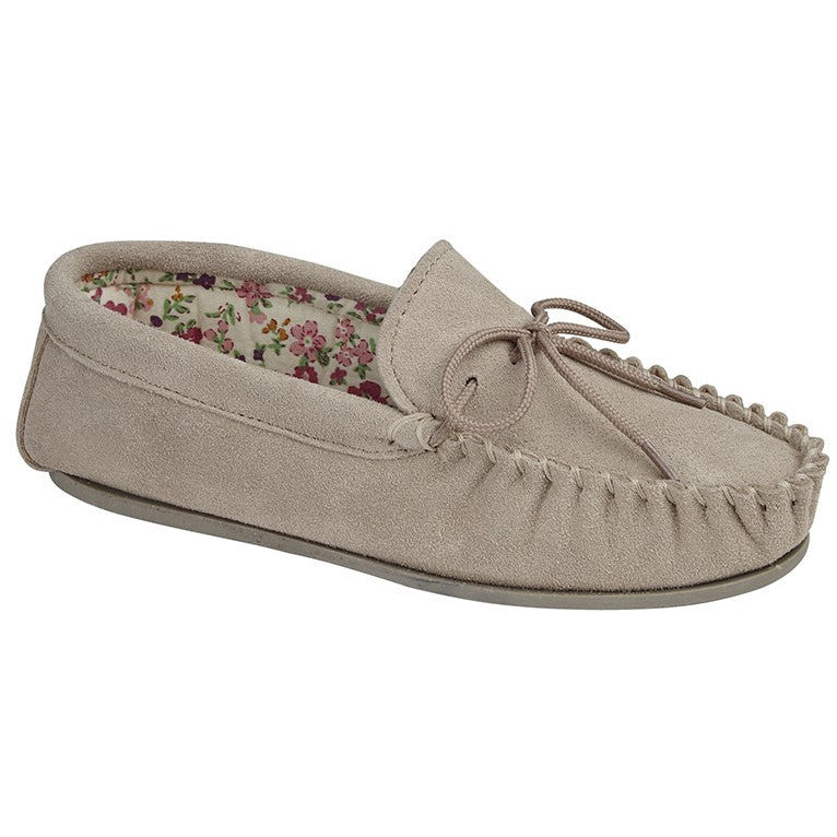 Ladies Lily Soft Suede Moccassin Sliper STONE LS339S