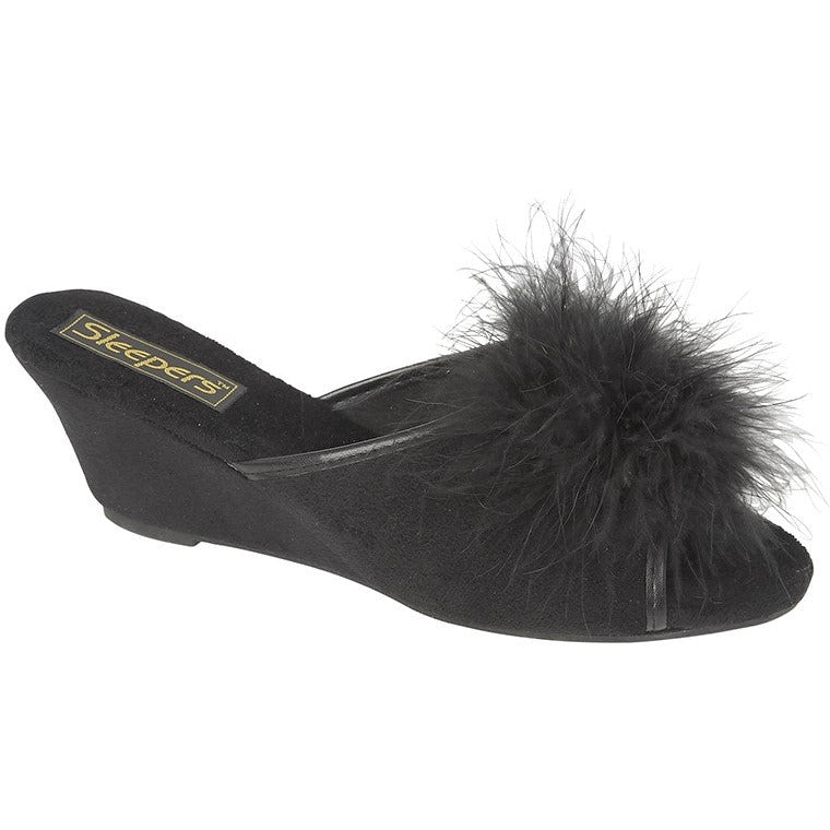 Sleepers ANNE LS857 BLACK faux fur trim mule slipper