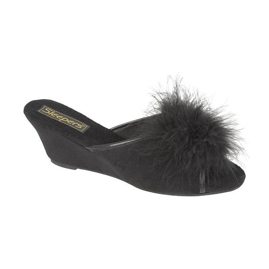 Sleepers ANNE LS857 BLACK faux fur trim mule slipper