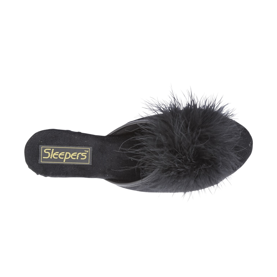 Sleepers ANNE LS857 BLACK faux fur trim mule slipper