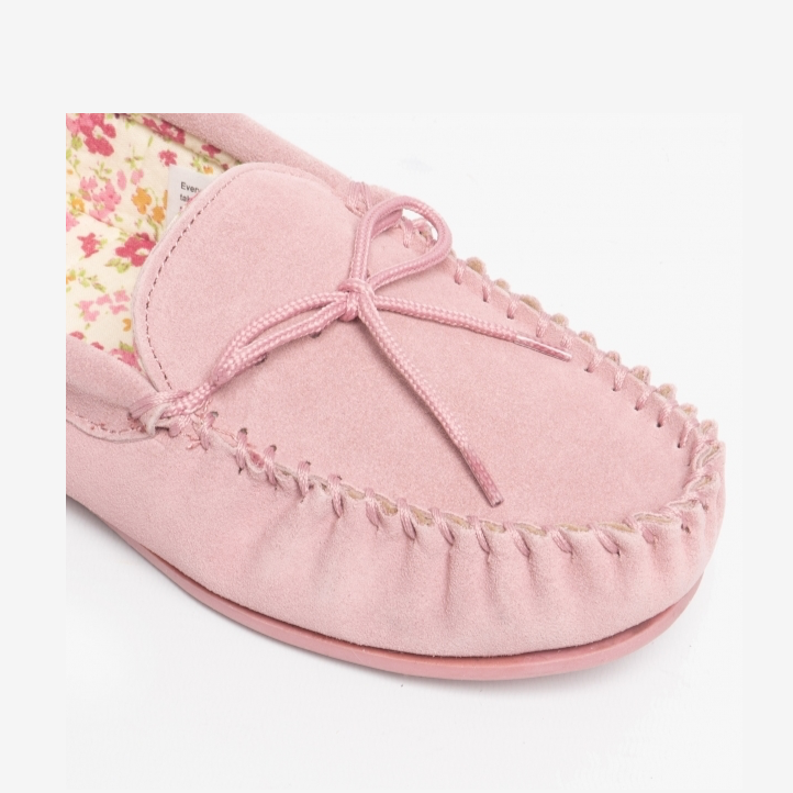 Ladies Lily Soft Suede Moccasin Slipper PINK LS339PK