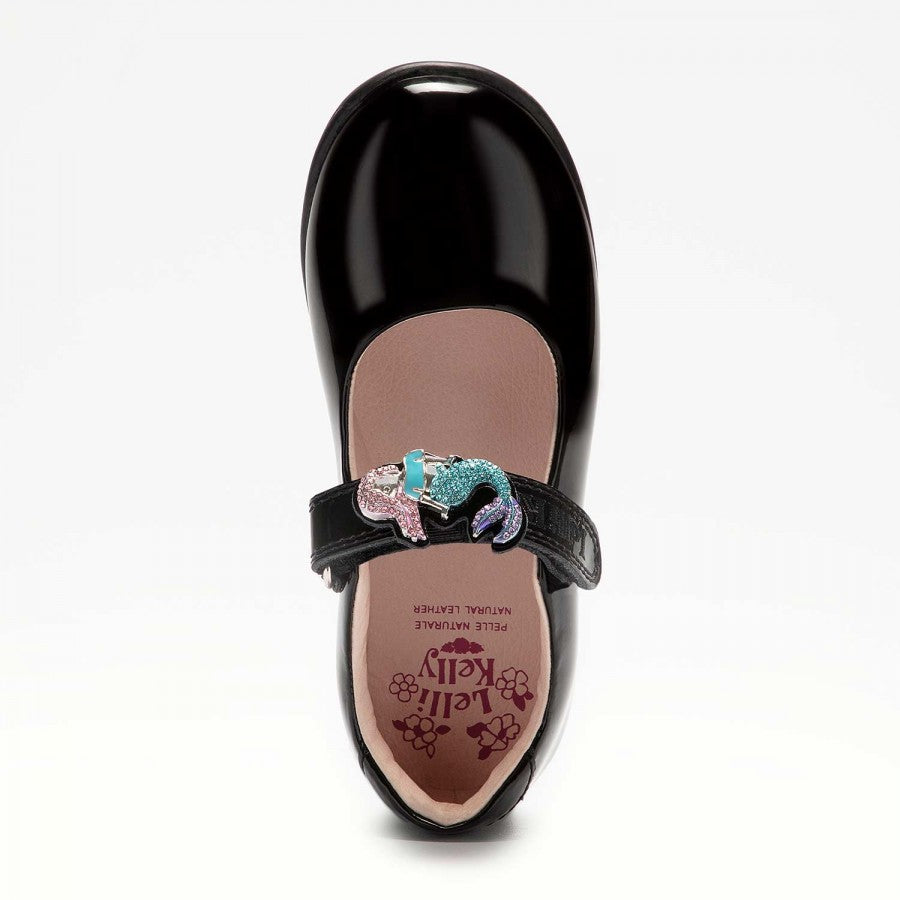 Lelli Kelly 8111 bar shoe F Fitting Maribella BLACK/PAT Mermaid removable trim
