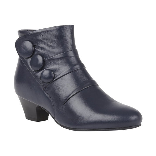 Lotus Ankle boot Prancer Navy Leather Pleated