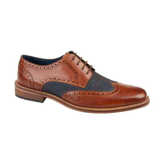 Roamers M408 BROWN Leather / Check Fabric Brogue Shoes