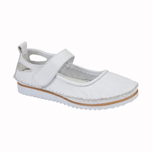 Mod Comfy WHITE soft leather touch fastening bar shoe L948G