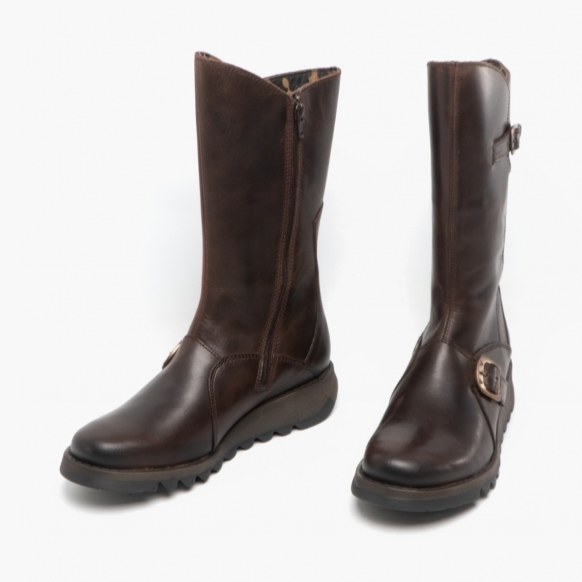 FLY London Mid Calf Boot Mes 2 Brown Leather