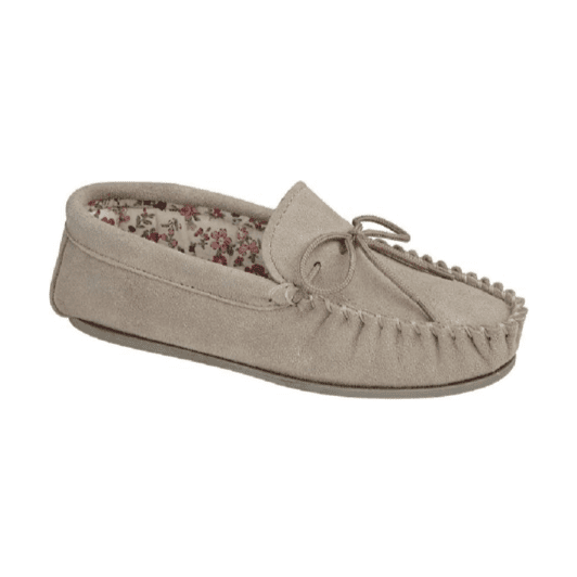 Ladies Lily Soft Suede Moccassin Sliper STONE LS339S