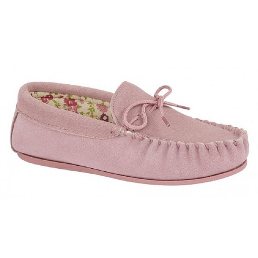 Ladies Lily Soft Suede Moccasin Slipper PINK LS339PK