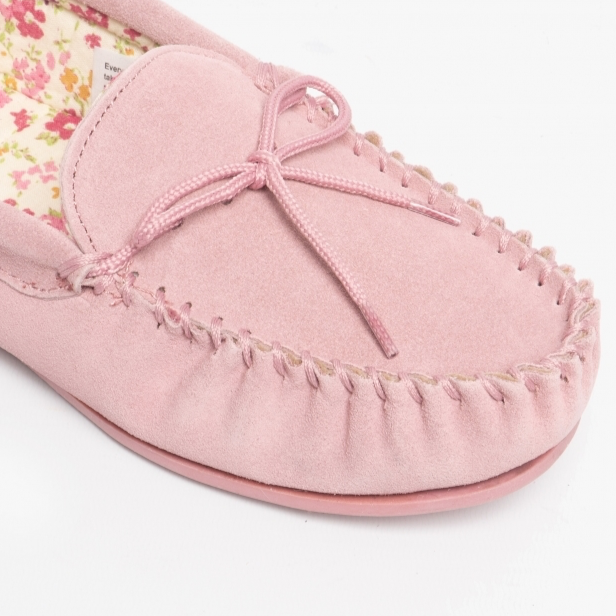 Ladies Lily Soft Suede Moccasin Slipper PINK LS339PK
