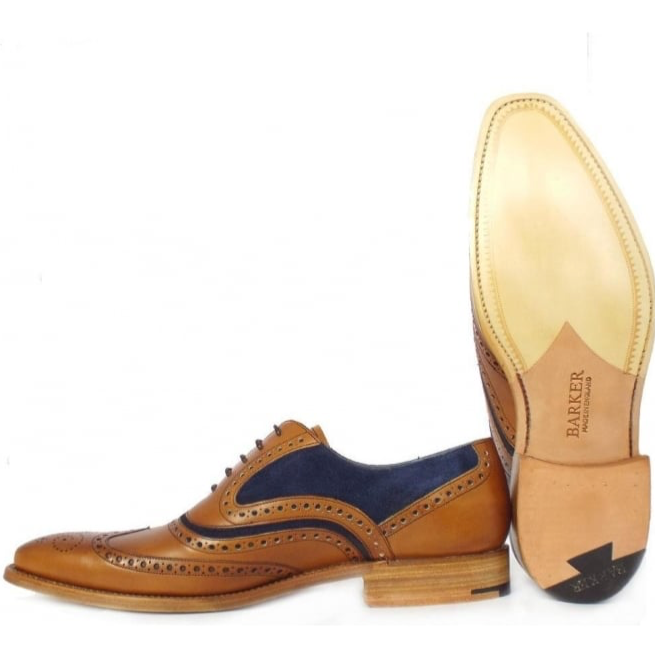 Barker BROGUE SHOE McCLEAN TAN Leather/BLUE SUEDE