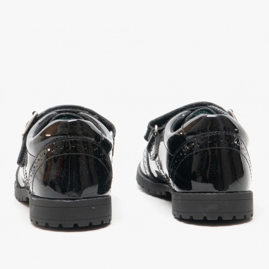 Hush Puppies school shoe Emily BLACK Patent Velcro Strap