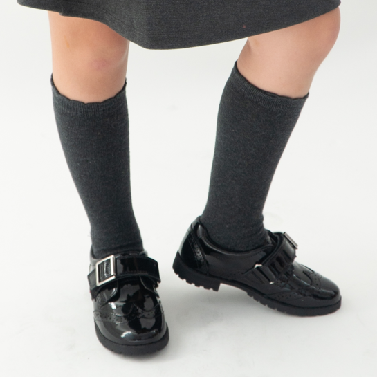 Hush Puppies school shoe Emily BLACK Patent Velcro Strap