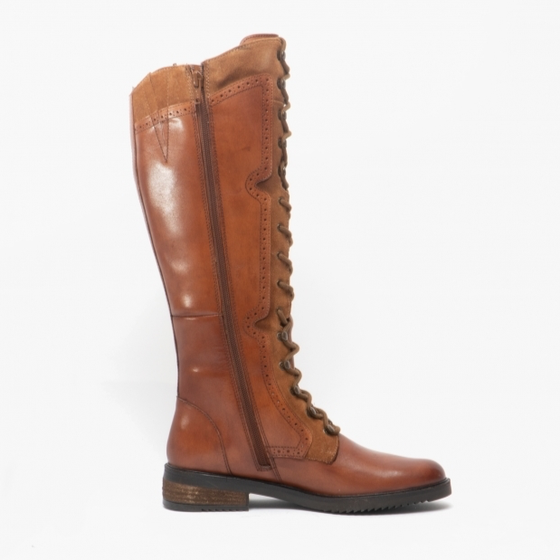 Hush Puppies KNEE HIGH BOOT Rudy TAN with brogue detailing