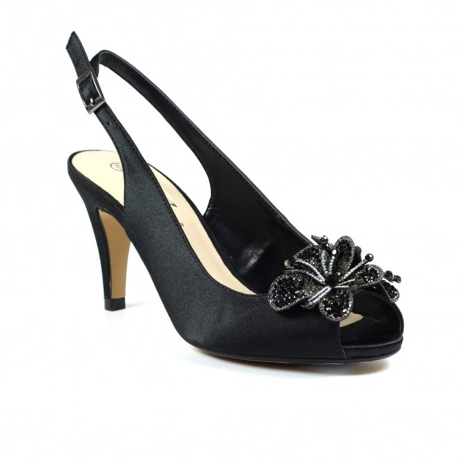 Lunar Ankara Occasion Wear BLACK Peep Toe Slingback Shoe FLR039