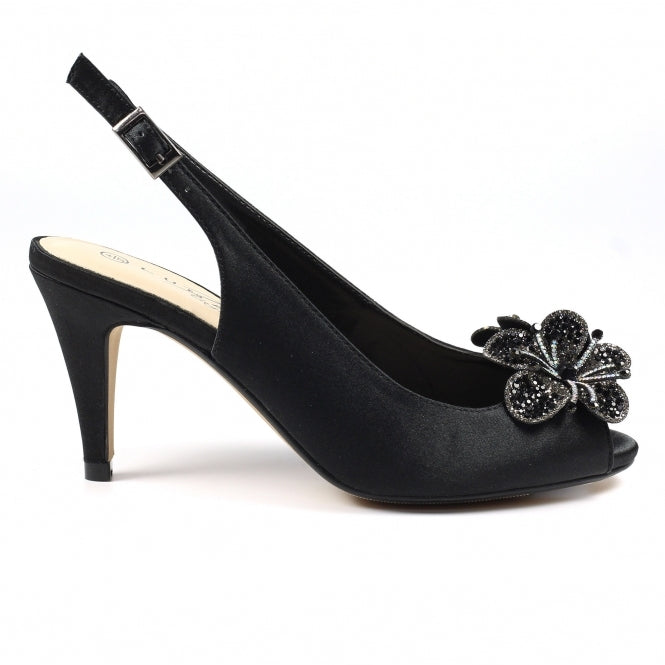 Lunar Ankara Occasion Wear BLACK Peep Toe Slingback Shoe FLR039