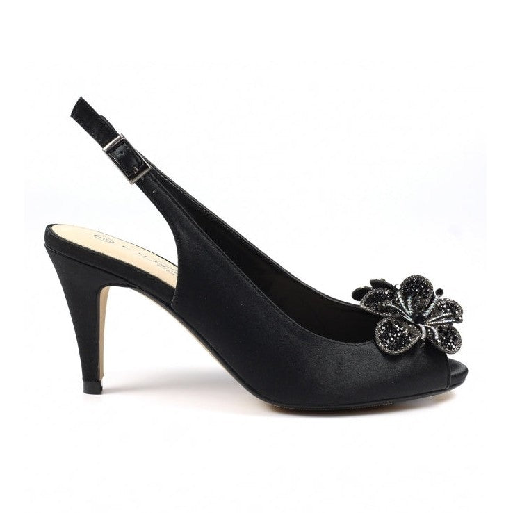 Lunar Ankara Occasion Wear BLACK Peep Toe Slingback Shoe FLR039