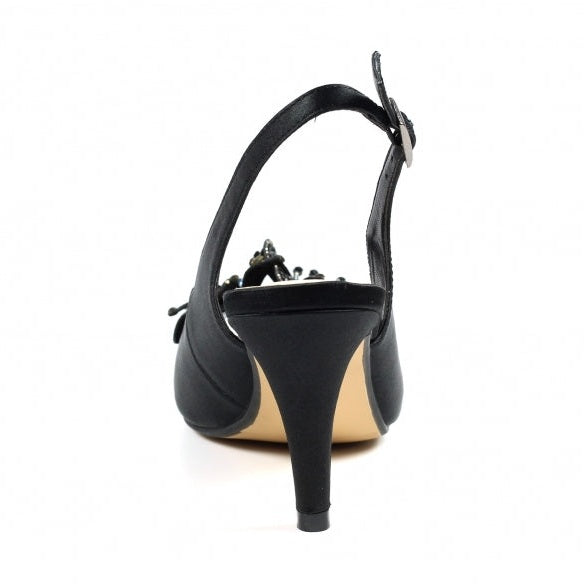 Lunar Ankara Occasion Wear BLACK Peep Toe Slingback Shoe FLR039