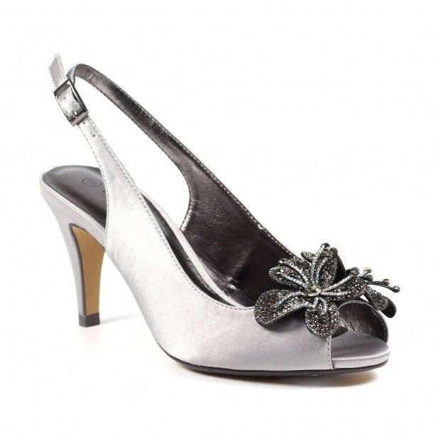 Lunar Occasion Wear Ankara DARK GREY Slingback peep toe Shoe FLR039