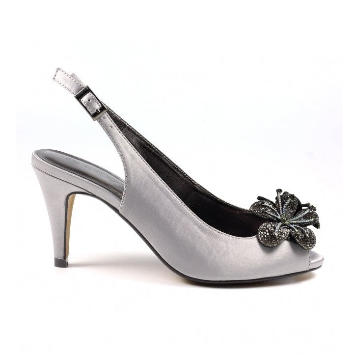Lunar Occasion Wear Ankara DARK GREY Slingback peep toe Shoe FLR039